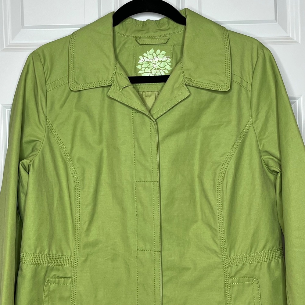 Eddie Bauer Womens Medium Lime Green Cotton Blend Trench Coat Jacket  Pleat Back - Picture 2 of 9